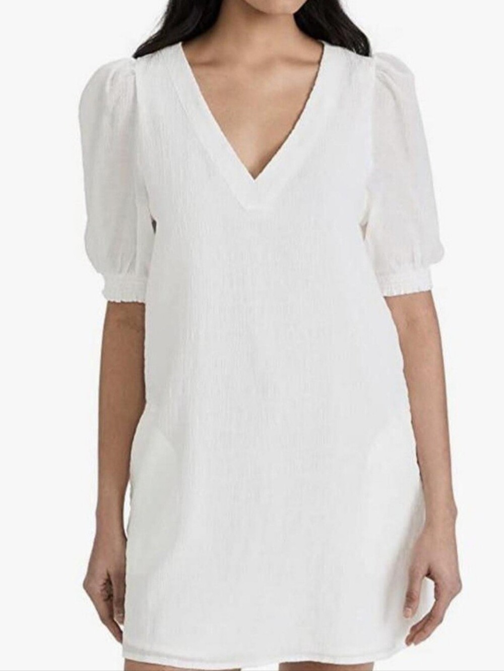 🌴BB Dakota White V-Neck Puff Sleeve Mini Dress size small 🌴